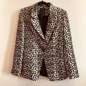 MAISON CINQUENT 500 Sz S Leopard Slim Fitted Waist Pockets Lined Blazer